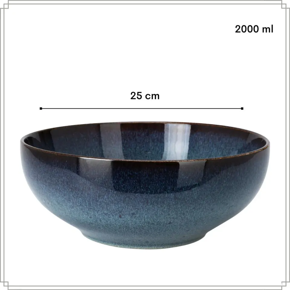 OTIX Saladeschaal Diep Serveerbord Schaal Blauw 25cm Aardewerk EBONY