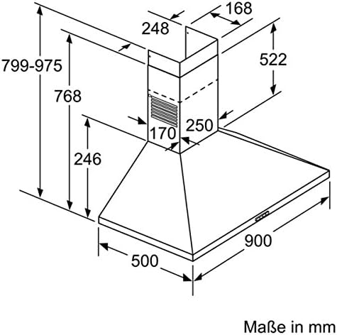Bosch DWP96BC50 Serie 2 Wandesse, 90 cm breit, Um- & Abluft, Made in Germany, LED-Beleuchtung gleichmäßige Ausleuchtung, Drucktastenschalter, 3 Leistungsstufen, Metallfettfilter spülmaschinengeeignet