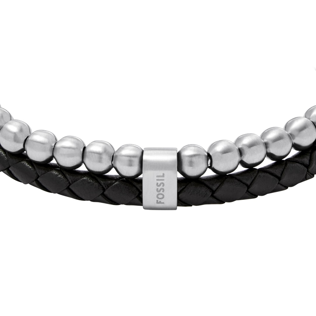 Fossil Armband Beads Multi Strand Silbrig / Schwarz