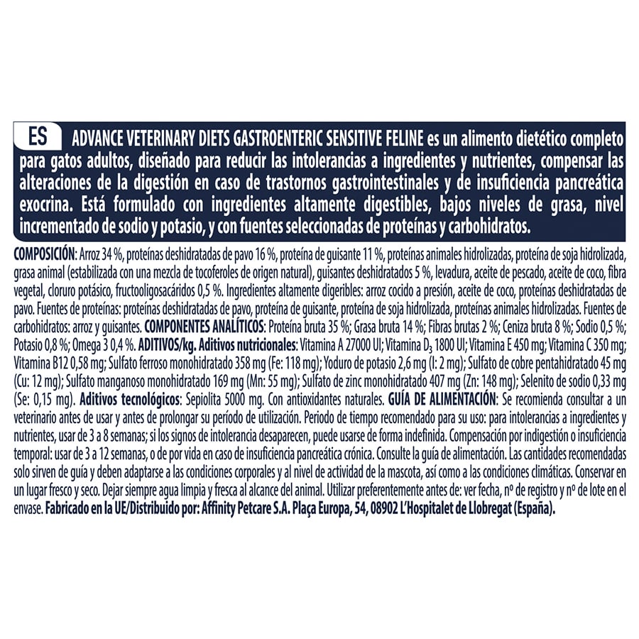 1,5 kg de alimento para gatos Advance Veterinary Diets Gastroenteric Sensitive
