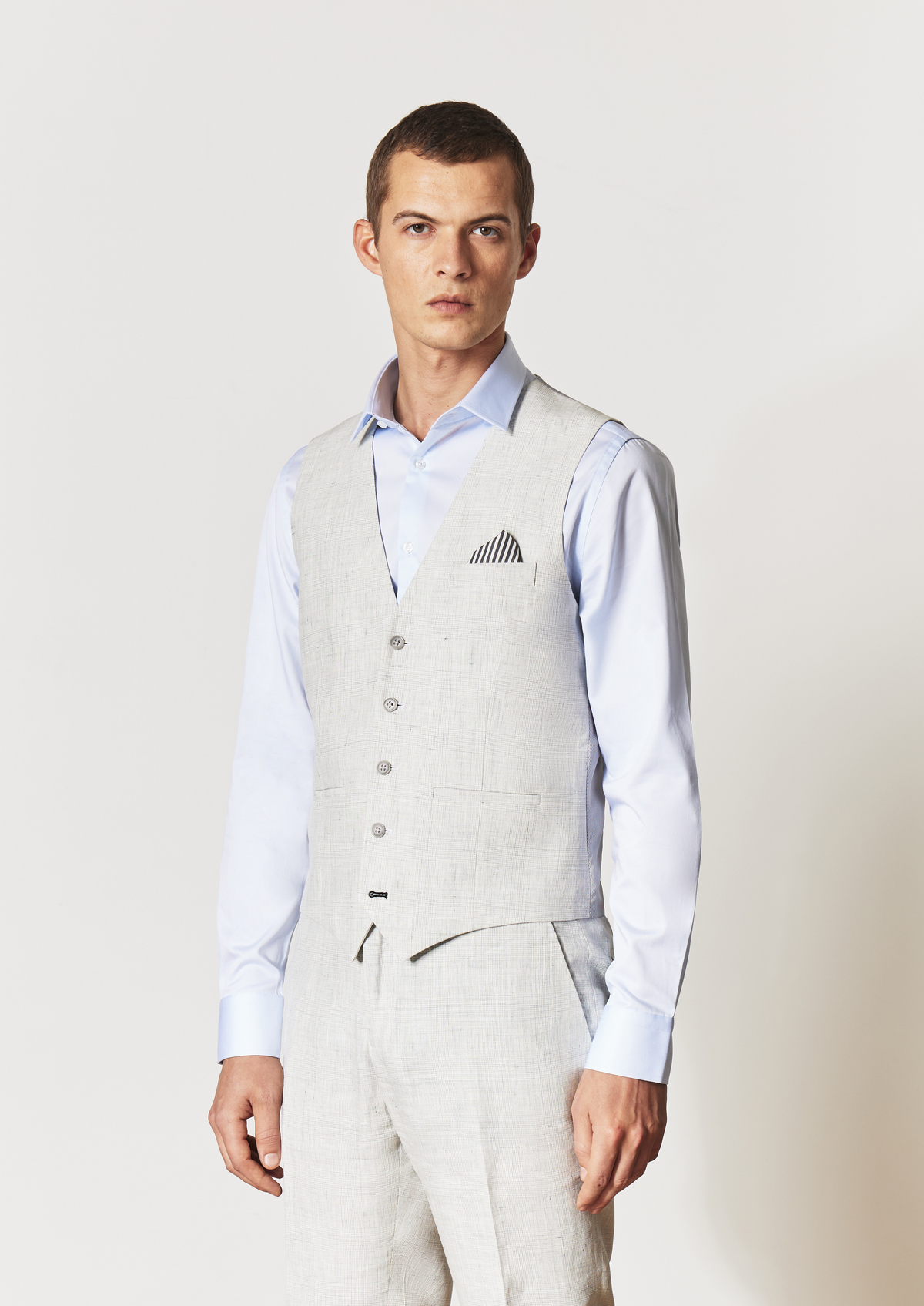 Gilet casual en lin gris perle Prince de Galles