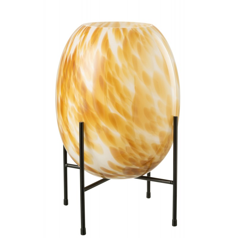 Vase sur pied en verre blanc avec tâches ocres l23*l23*h37cm