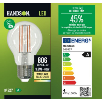 Handson LED lamp E27 2,2W=40W 470lm class A warm wit