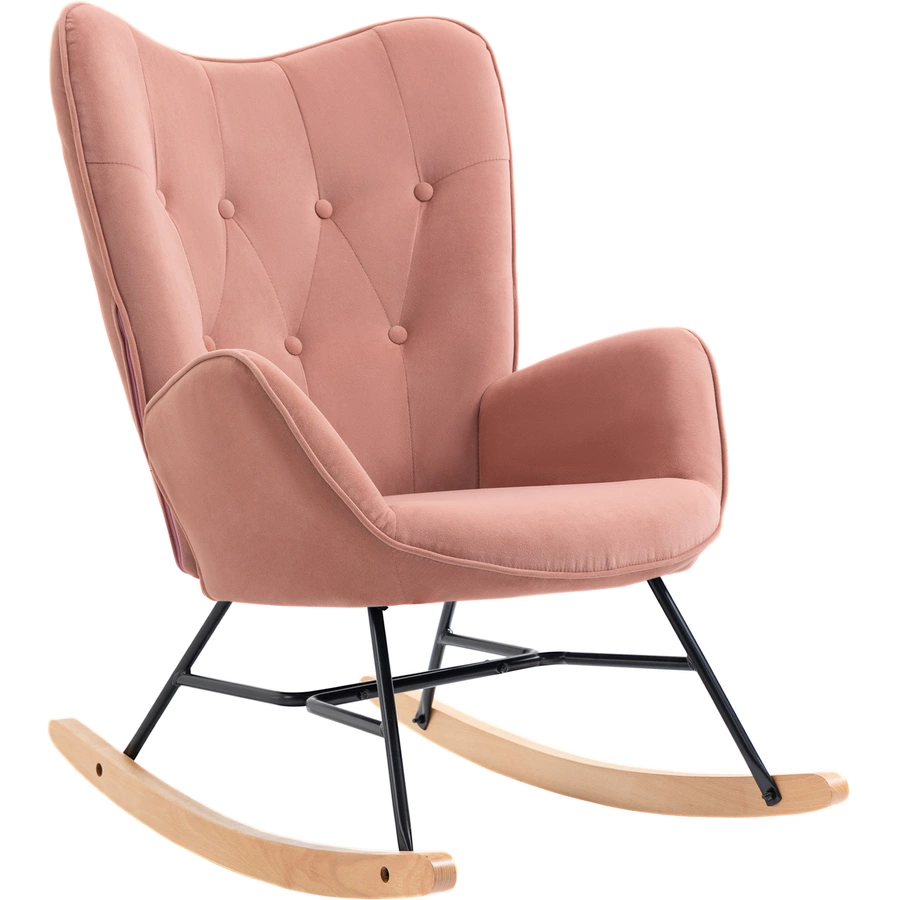 HOMCOM Schaukelstuhl mit Polsterung rosa, natur