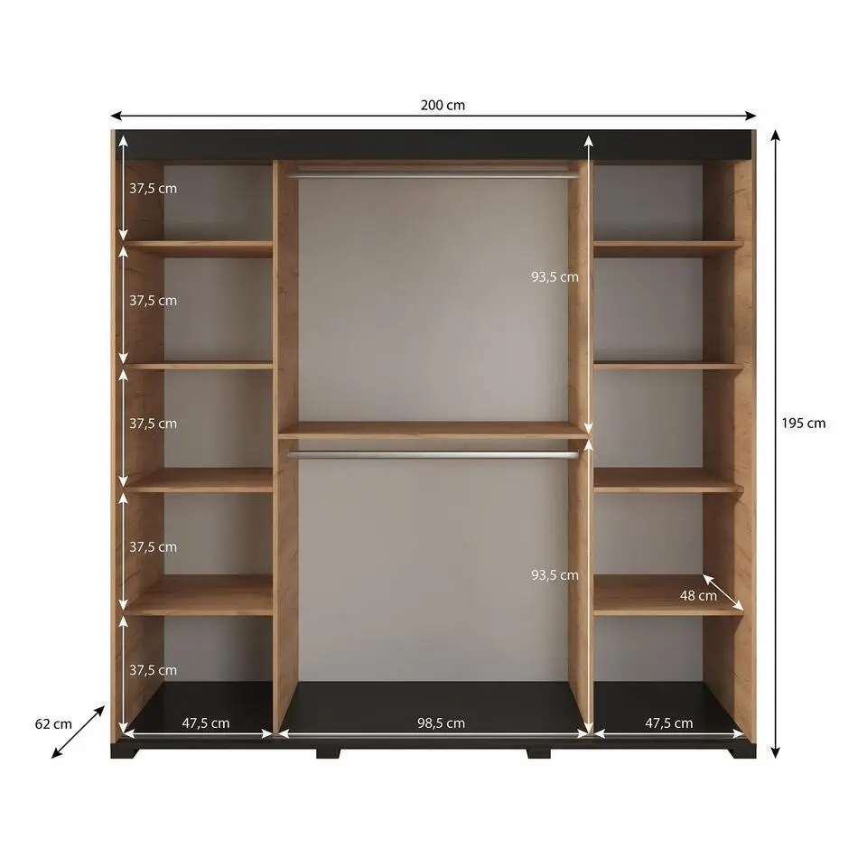 Meubella - Kledingkast Crown - Eiken - 200 cm
