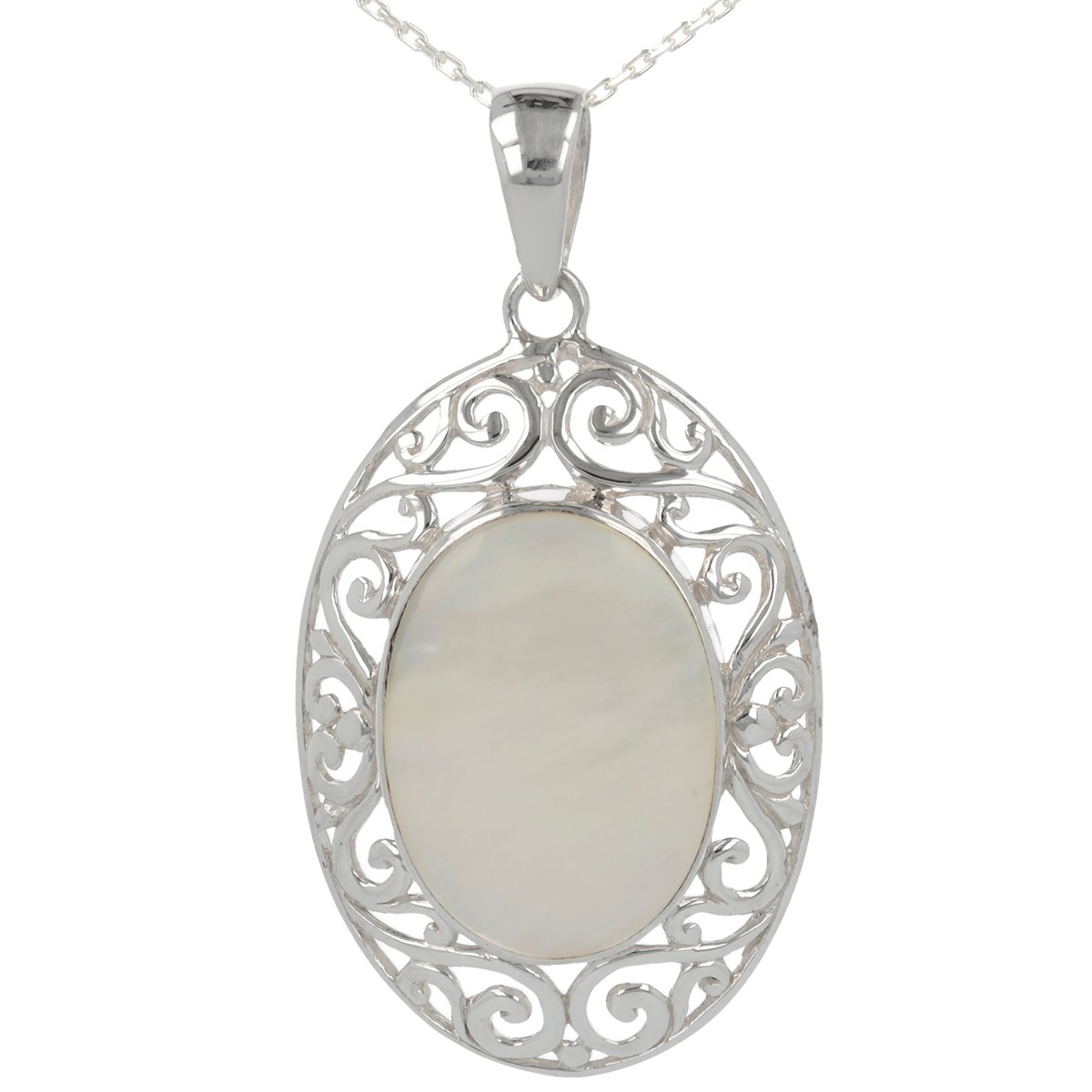 Pendentif Élégant en Nacre Blanche Ovale - Monture Argent Massif | Aden Boutique