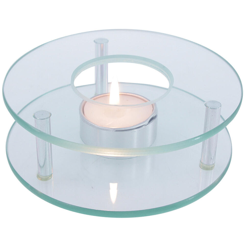 Theepot rechaud warmhoudplaat - glas - theelichtje - D12 x H4 cm