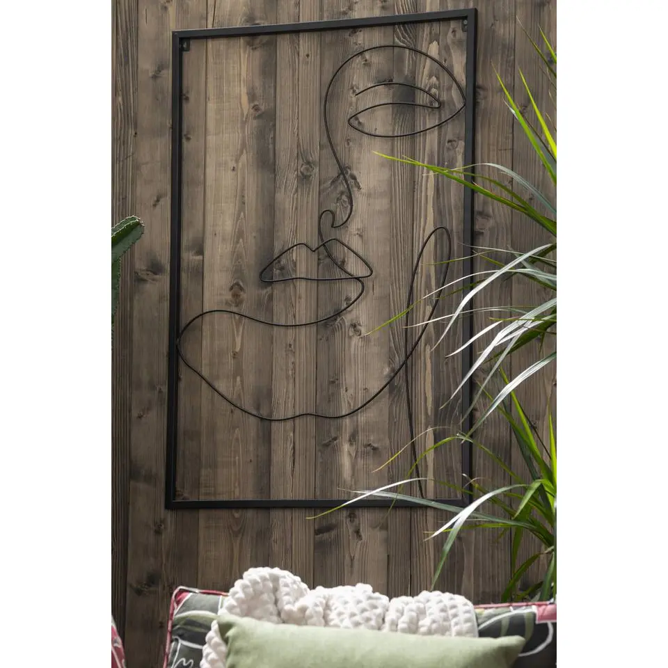 Wanddeco Face - zwart - metaal - 60x40 cm