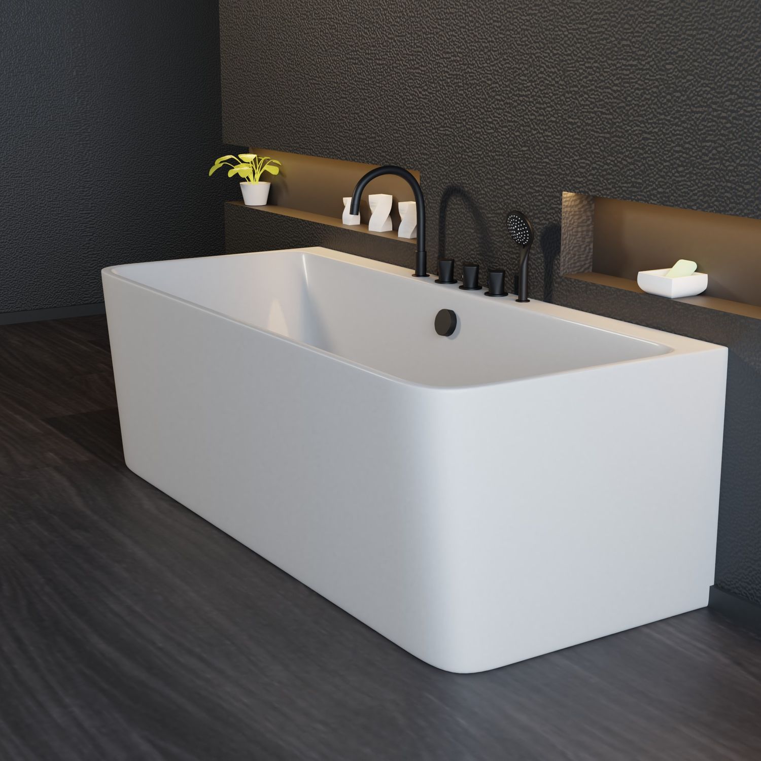 TroniTechnik® Badewanne SARIA Maße ca. 170 x 80 x 58cm Wanne, inkl. schwarze Armatur - Füllmenge 195 Liter,Acryl, Siphon