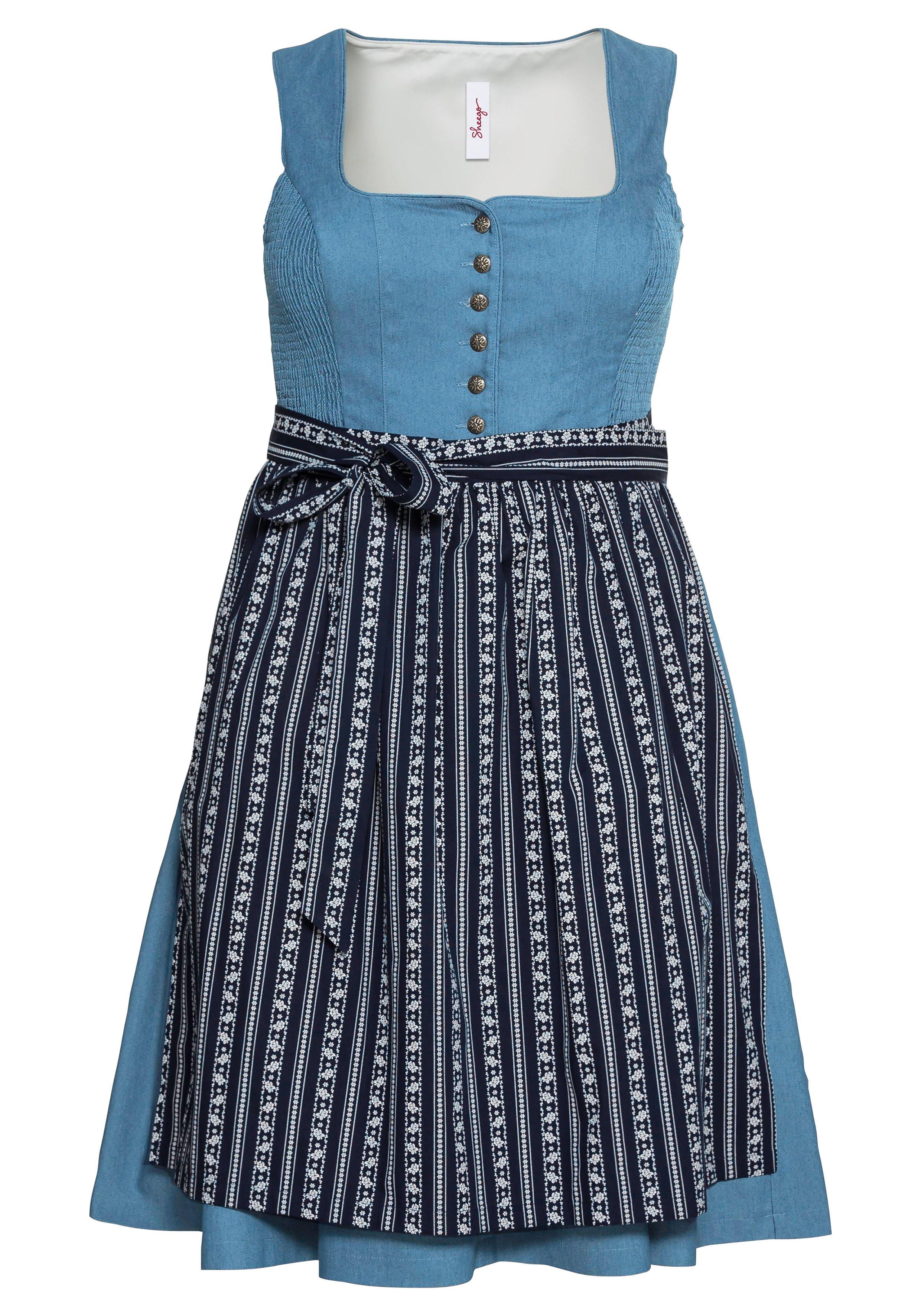 Dirndl im Denim-Look, mit bedruckter Schürze