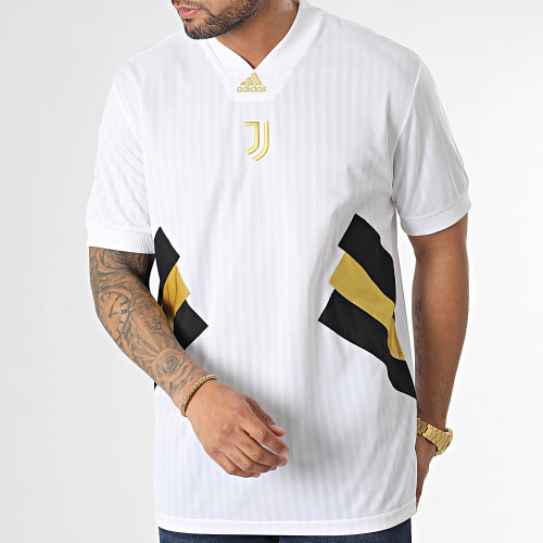 Maillot De Foot Col V Juventus Icon HS9807 Blanc Doré