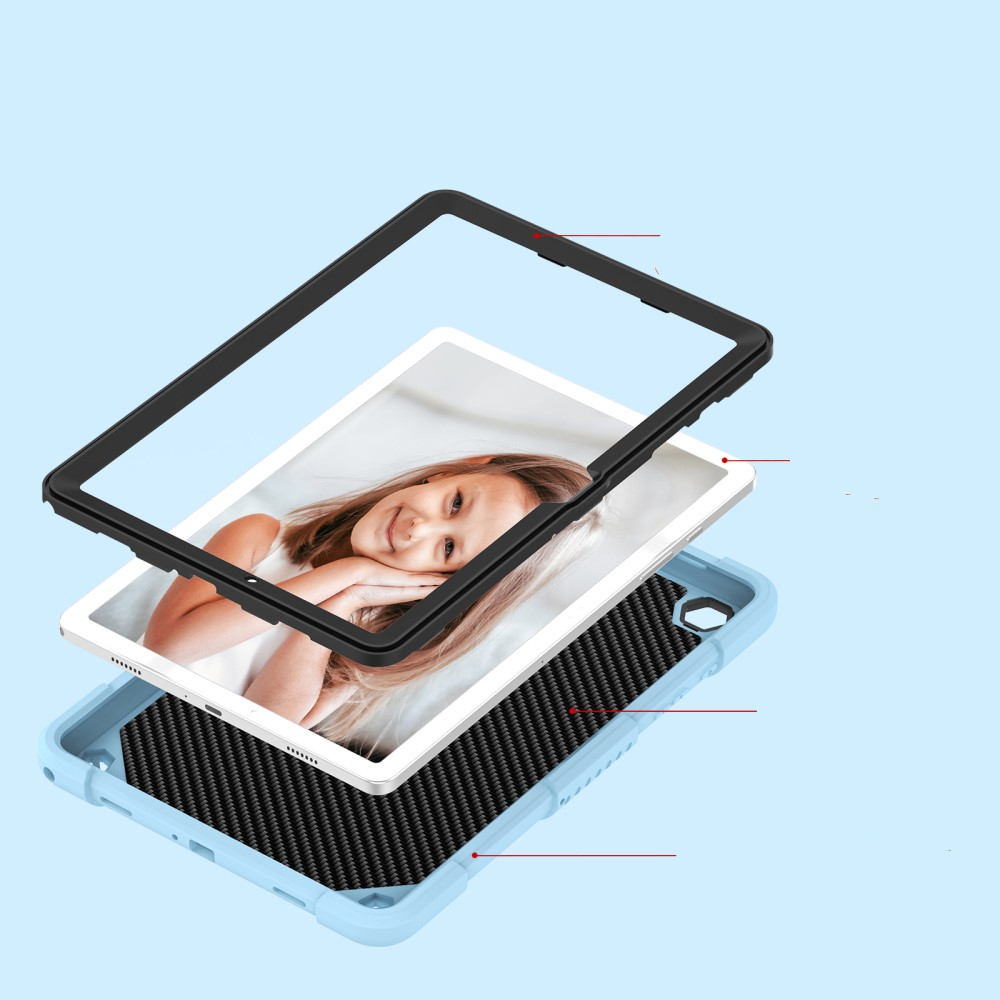 Samsung Galaxy Tab A9  Plus 2in1 Hybrid Outdoor Silikon Case Hülle mit Schmetterling Kickstand und Schultergurt - Hellblau