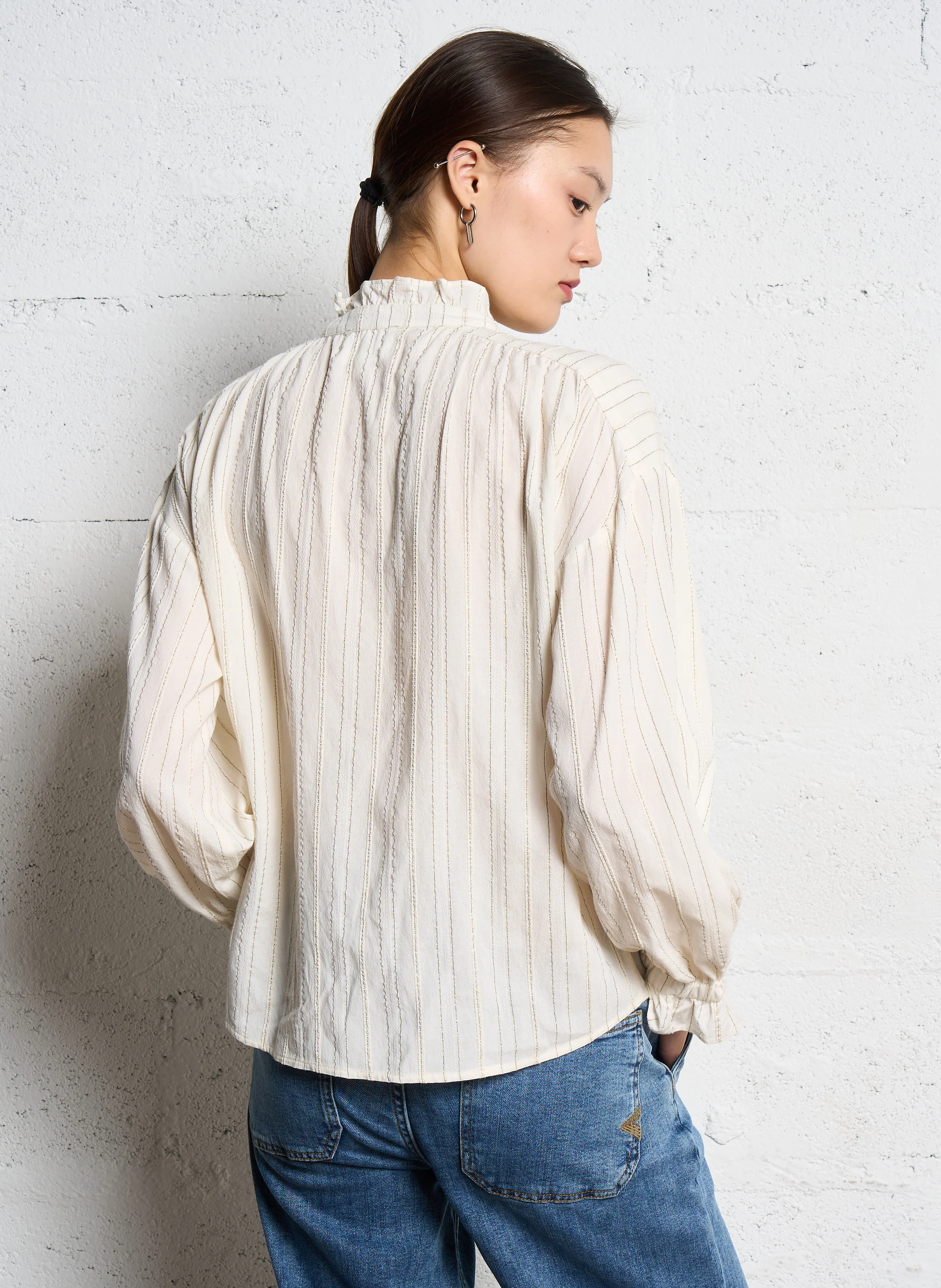 BALIAN - Blouse ample rayée à volants | Beige