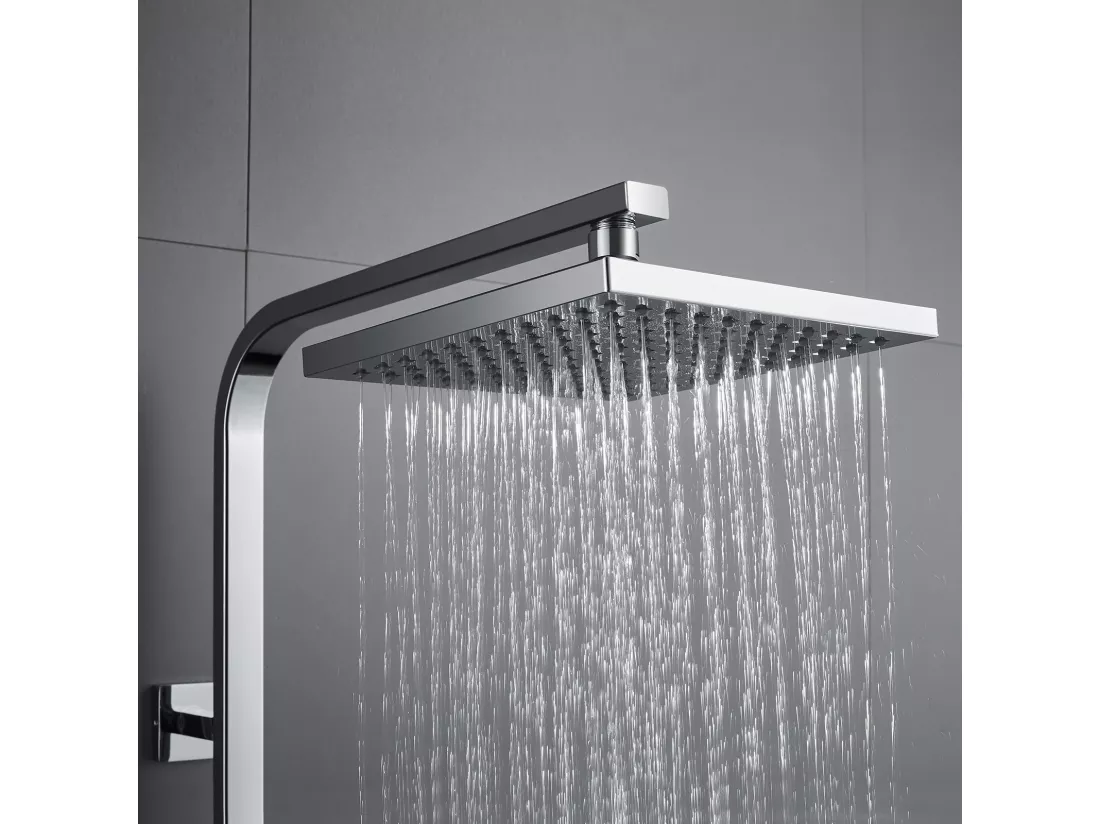 Colonne de Douche Thermostatique,Ensemble Douche pour la Salle de Bain Réglable en Hauteur,avec Pommeau de Pluie/Douchette à Main Carré,Chromé