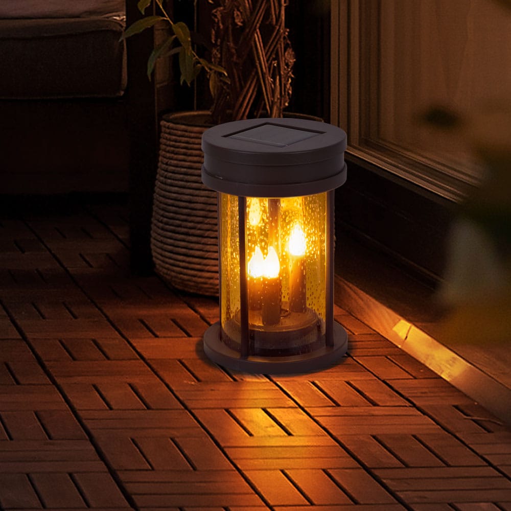 LED Solarleuchte, Feuer-Effekt, rostfarben, 3in1, 12 cm