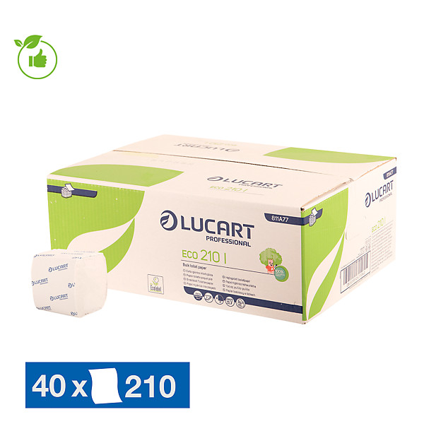Papier toilette Lucart plié blanc 1er prix 2 épaisseurs, lot de 40 paquets