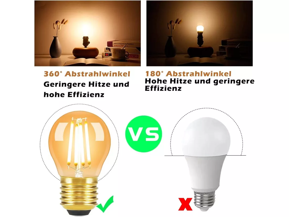 NETTLIFE Lot de 6 ampoule E27 LED Filament : G45 Vintage ampoule， Edison Retro ampoule ，blanc chaud 2700K Bulbs 4W