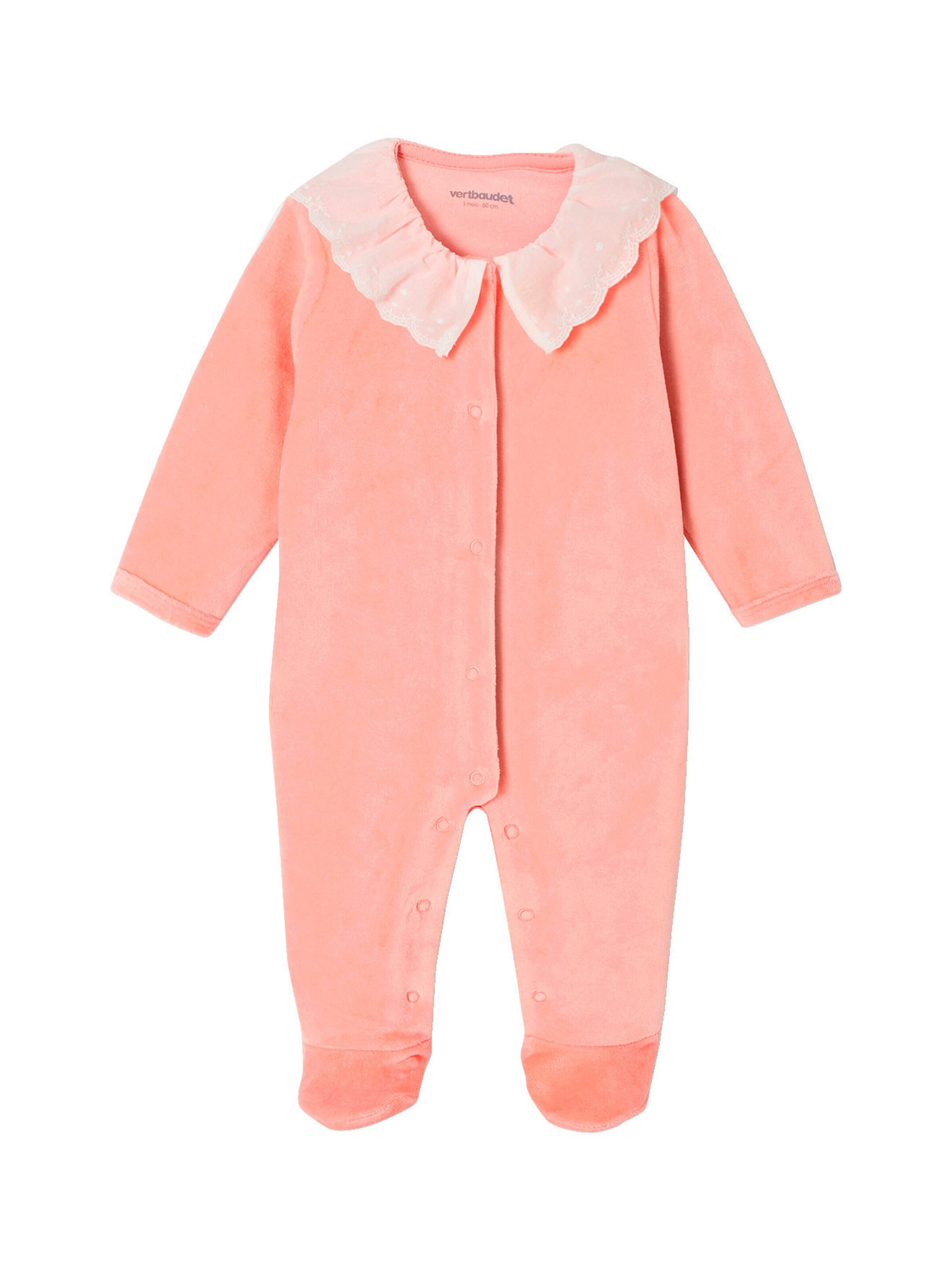 Vertbaudet 2er-Pack Baby Samt-Strampler mit Recycling-Polyester, Blumen und Kragen pfirsich