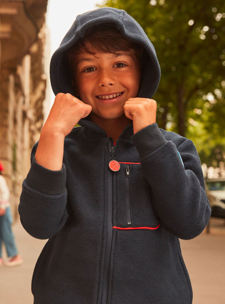 Gilet bleu foncé à capuche