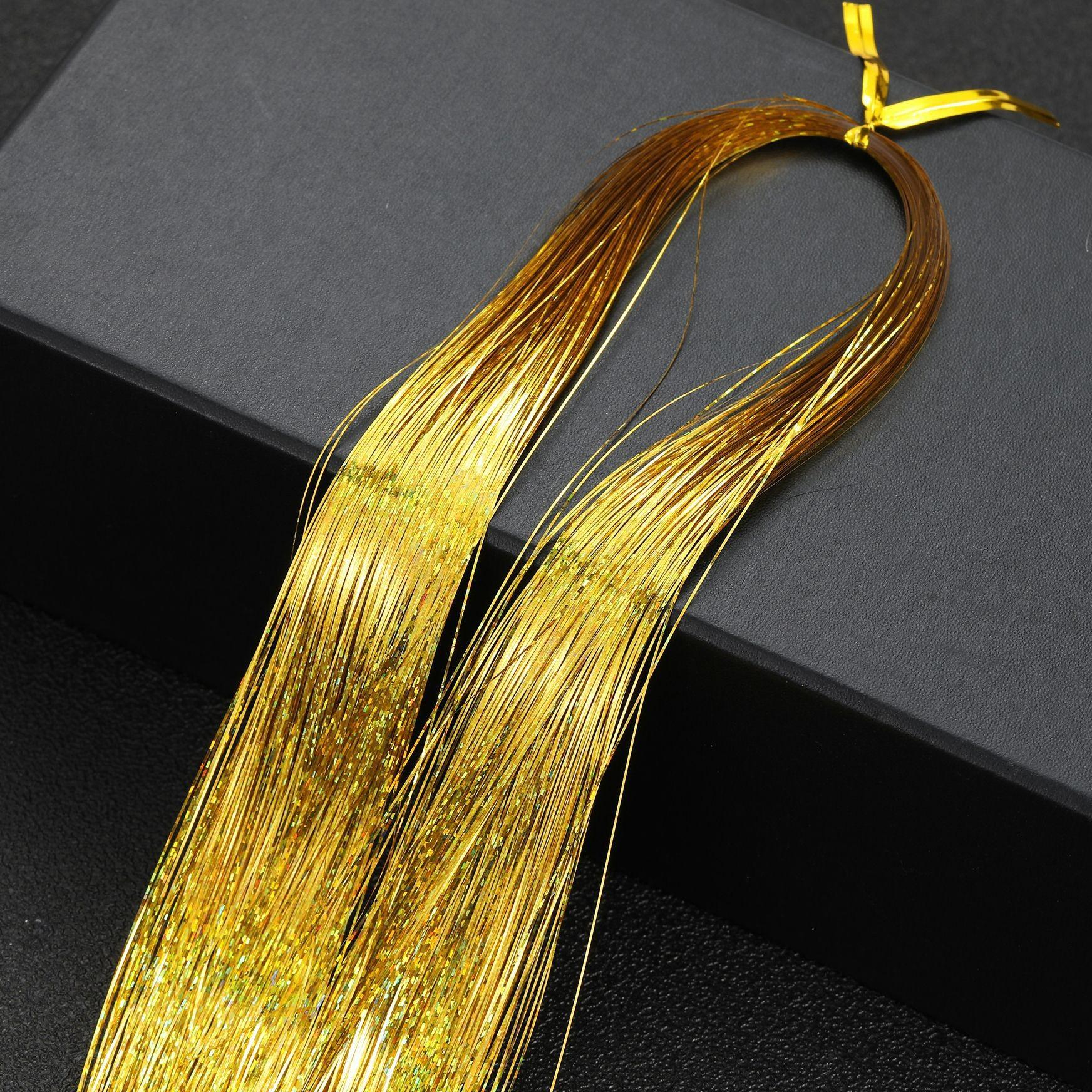 (120cm) Lametta Haar Strähnen Glitzer Haarverlängerung Hair Tinsel - Gold