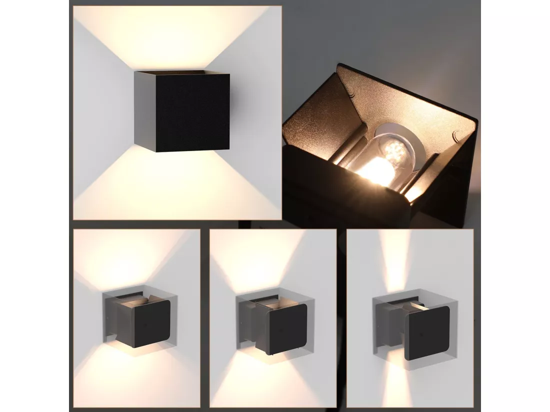 NETTLIFE Applique Murale Extérieure LED Noire, Up Down, IP65, 3000K, pour Cage d’Escalier