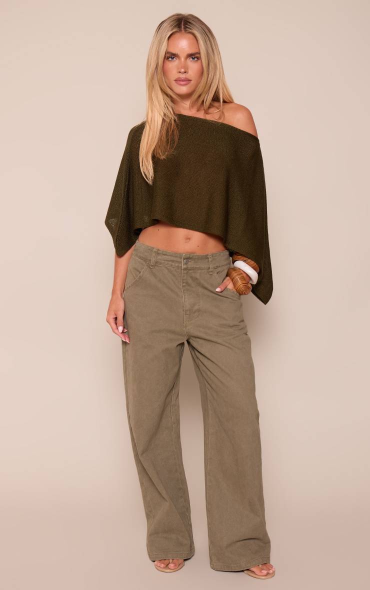 Kaki Haut Cape Asymétrique Épaule Dénudée En Maille Petite Dark