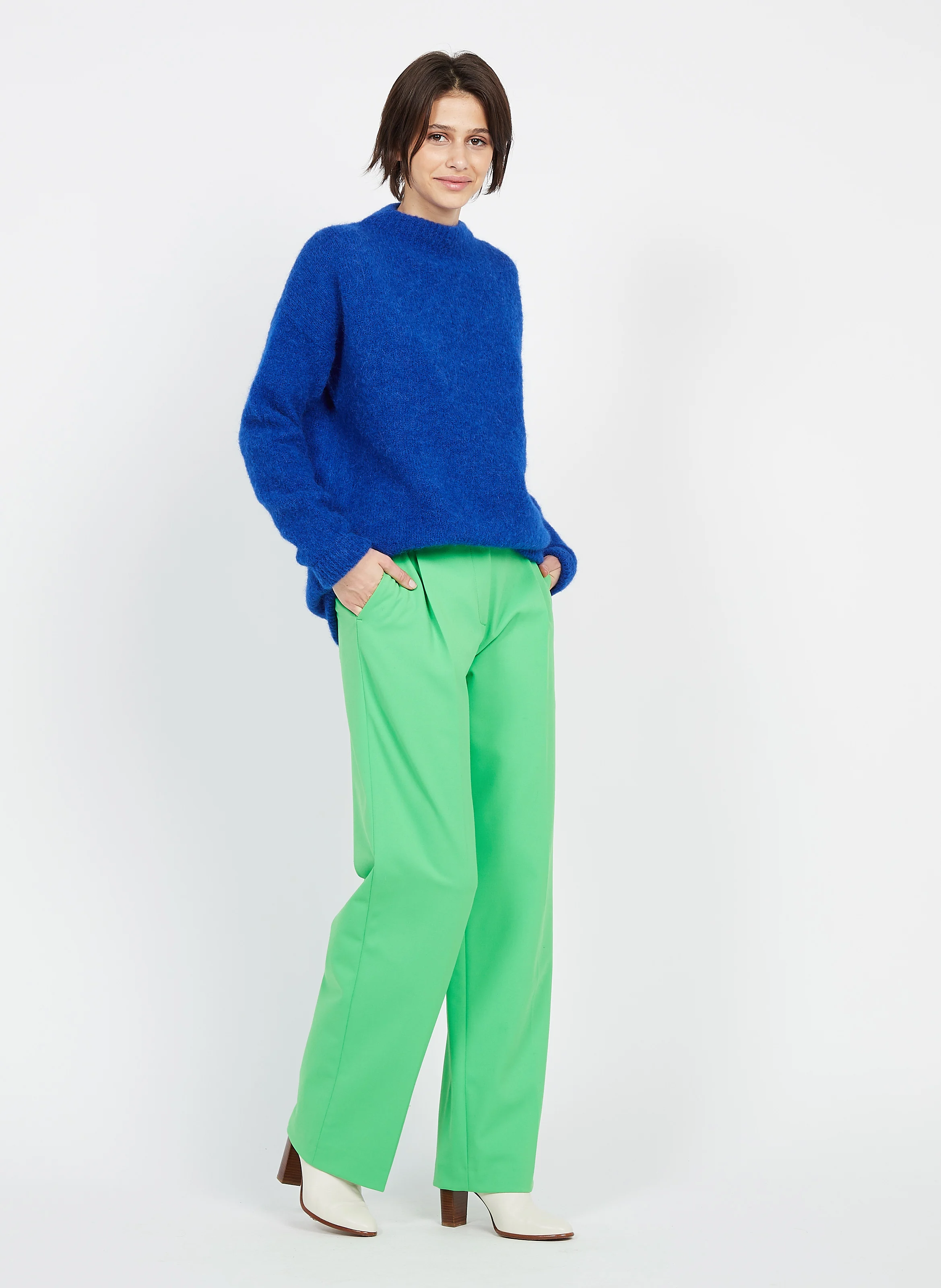 PAOLA - Pantalon droit à pinces | Vert