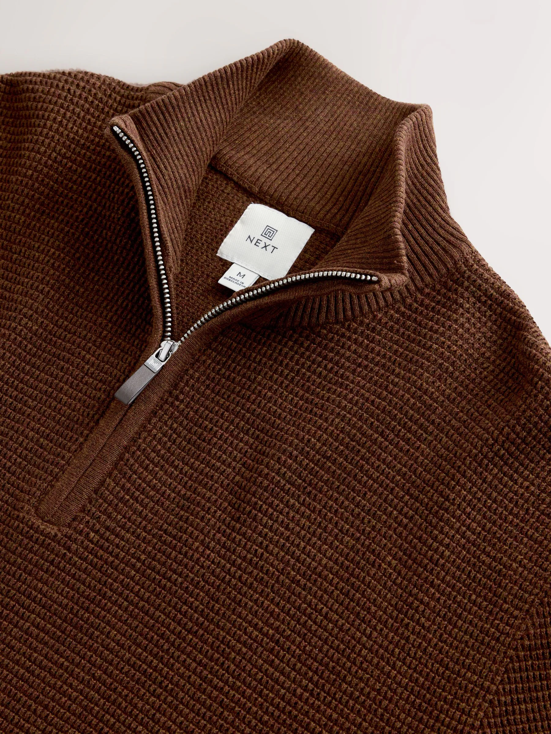 Lichtbruin - Effen - Regular Fit 100% Cotton Textured Premium Quarter Zip Jumper