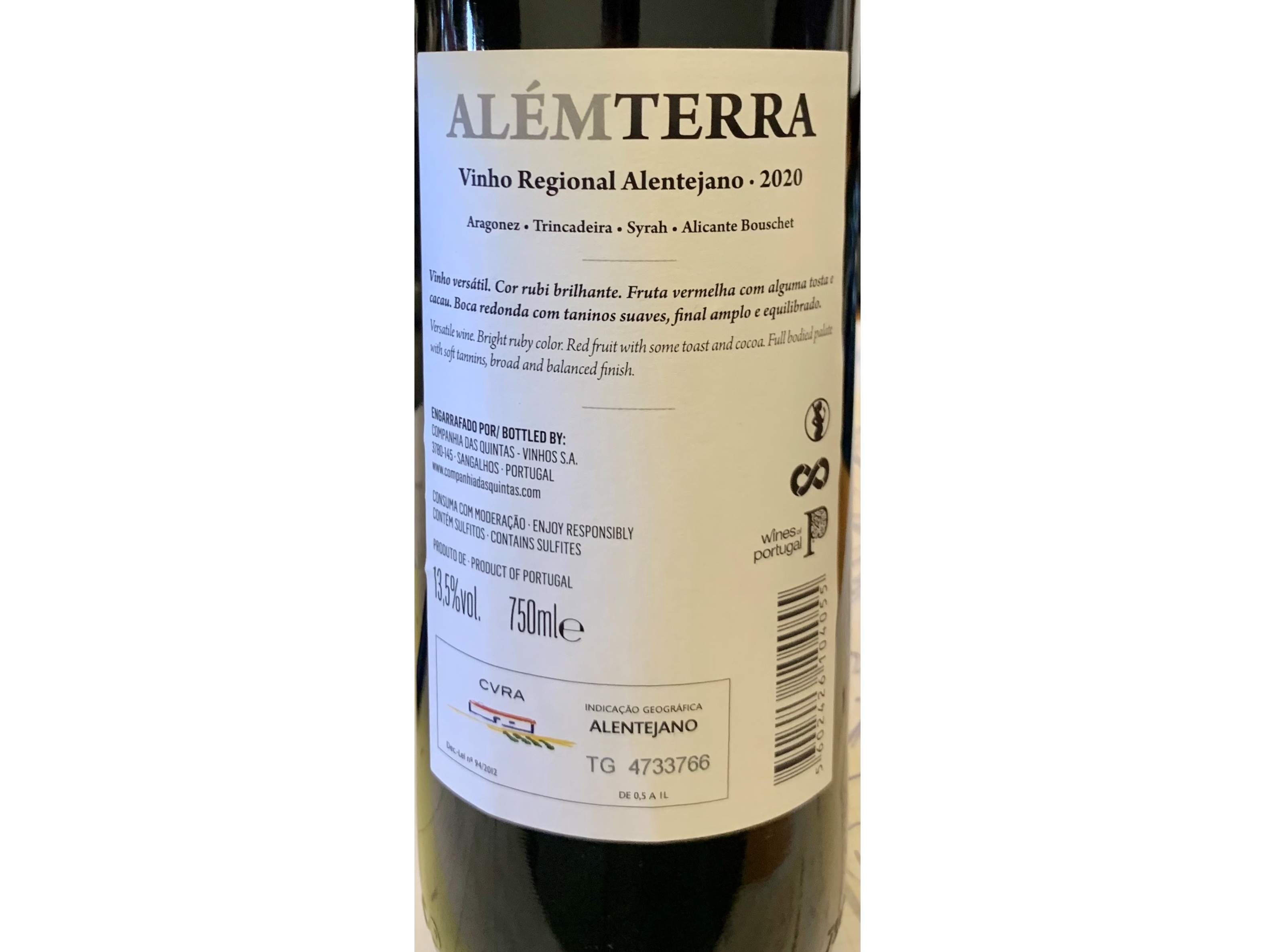 VINHO TINTO ALÉM TERRA ALENTEJO 0.75L