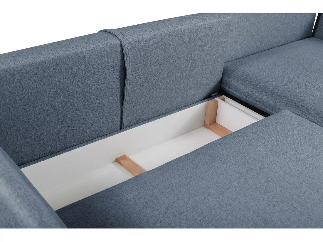 Canapé d'angle convertible en tissu bleu marine LAZARE - Angle droit