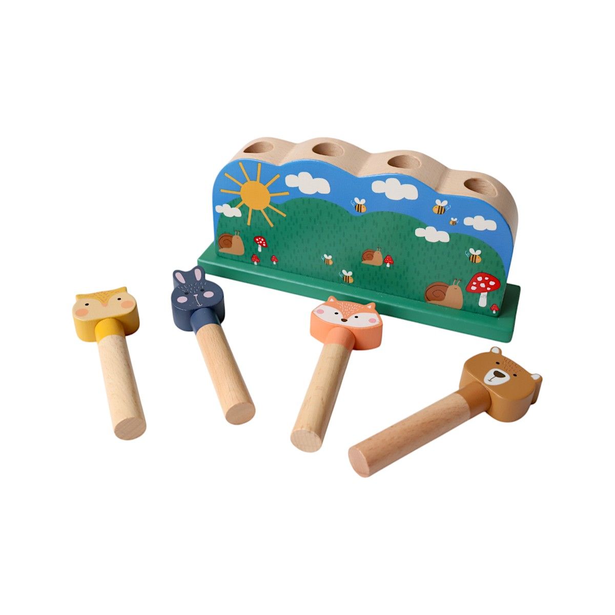Jouet pop-up animaux en bois Mercredi et Patati