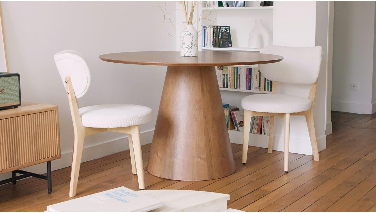 Vente-unique-Esstisch rund - 4 Personen - MDF - Holzfarben dunkel - ANTALIZA