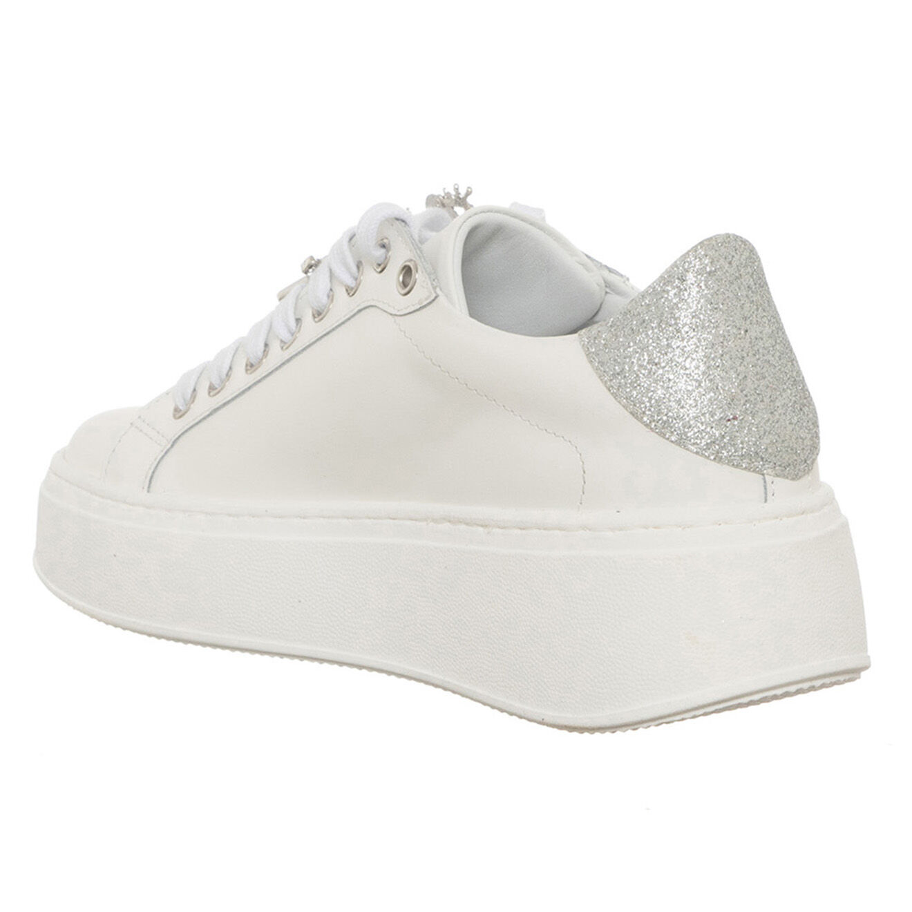 Loretta Pettinari Sneakers en Cuir Gala blanc/argenté