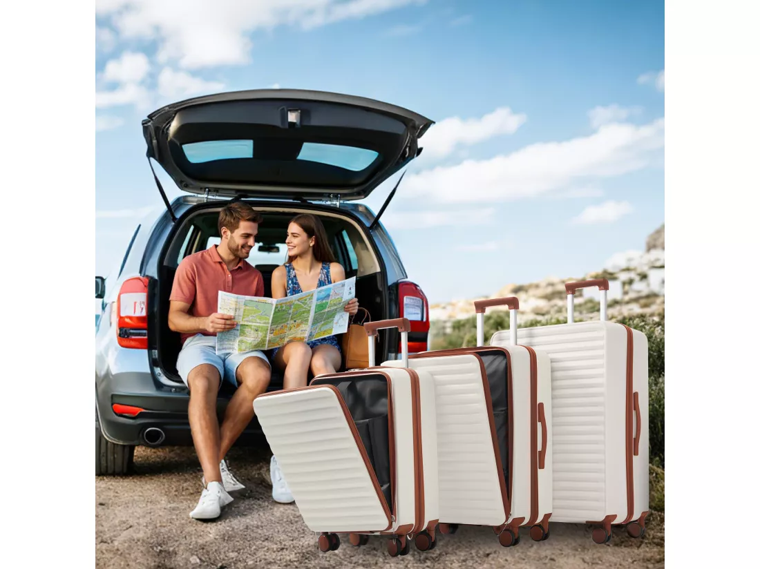 Bagage à main de 3 pièces 20&24&28 pouces– Front-Öffnungs-Design - ABS-Material - Serrure TSA - 360°Rollen-blanc