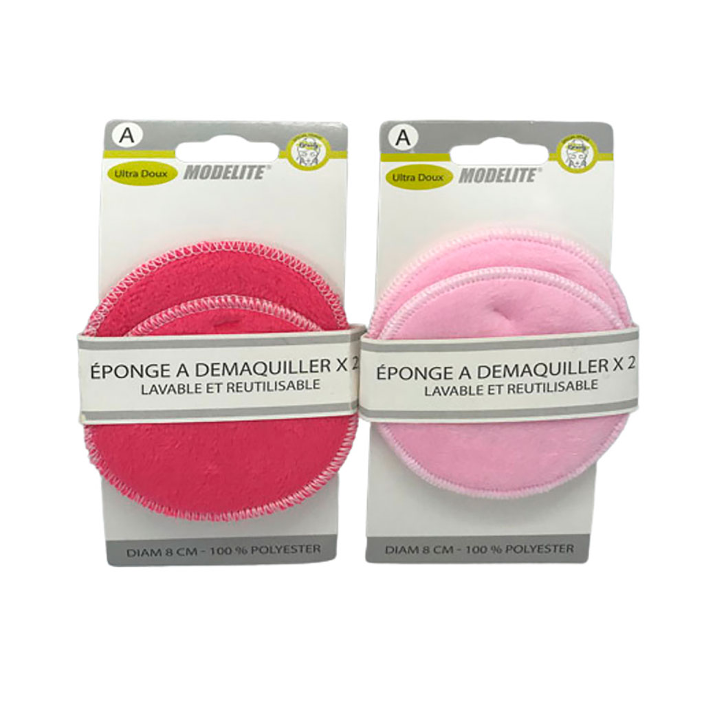 Lot de 2 éponges à démaquiller rose D 8cm