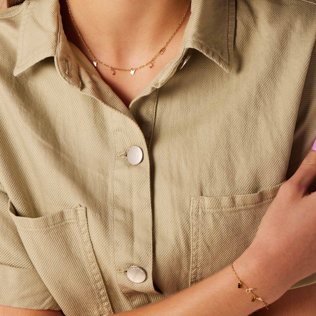 Stalen goldplated ketting met rozenkwarts