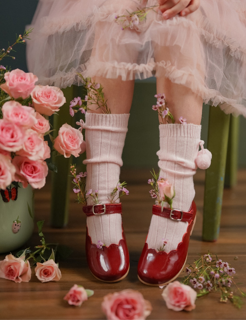 Scallop Mary Jane - Cherry Patent