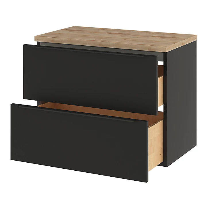 Ensemble salle de bains l.80 cm meuble à suspendre Imandra noir mat + plan de toilette décor chêne