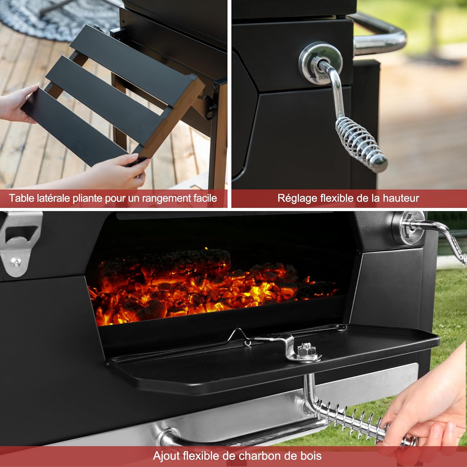 Royal Gourmet CD1824G 61.0 cm Holzkohlegrill mit klappbarem Beistelltisch, Outdoor BBQ Grill mit 490 Sq.in Kochbereich für Picknick und Camping Grillen, Schwarz