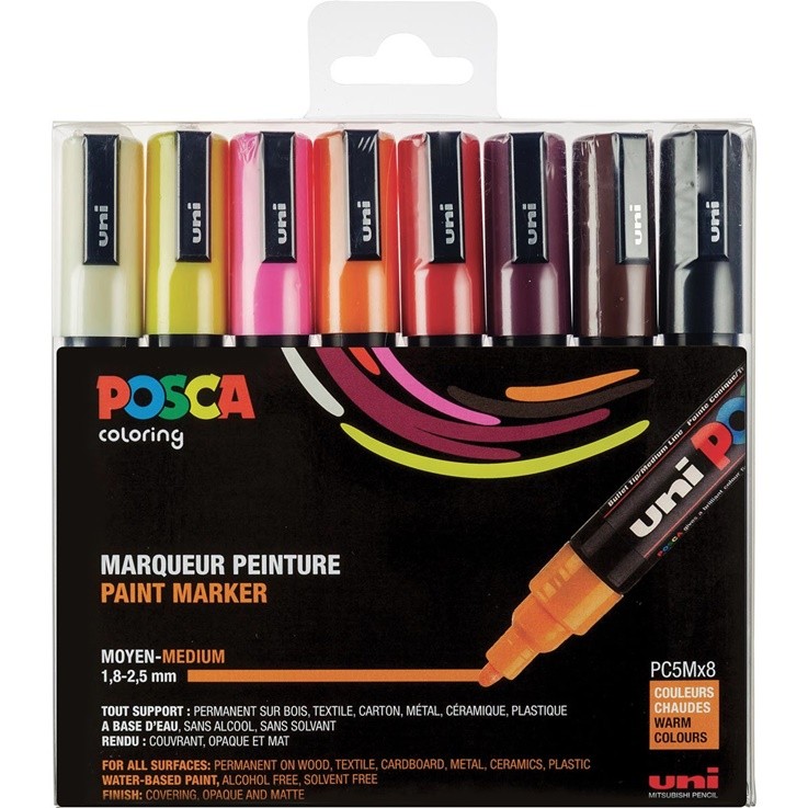Posca - PC5M Tusch 2,5 mm - Varme farver, 8 stk