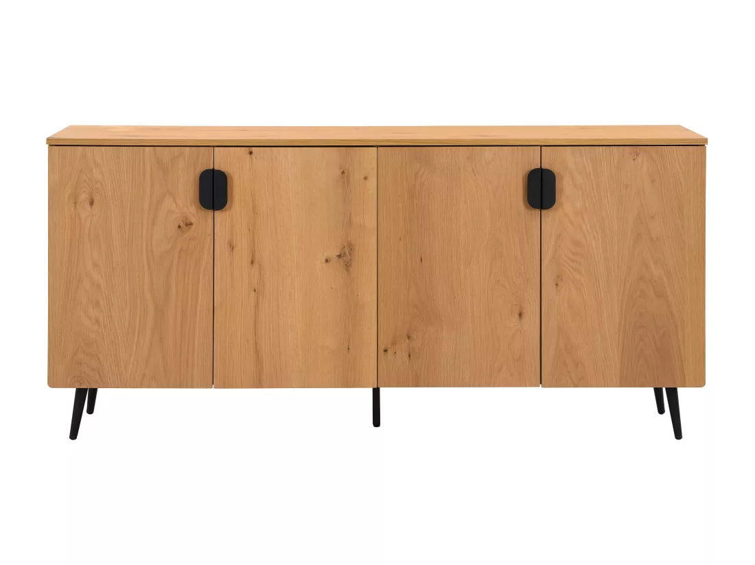Buffet avec 4 portes placage chêne et acier - Naturel clair et Noir - SINOLO