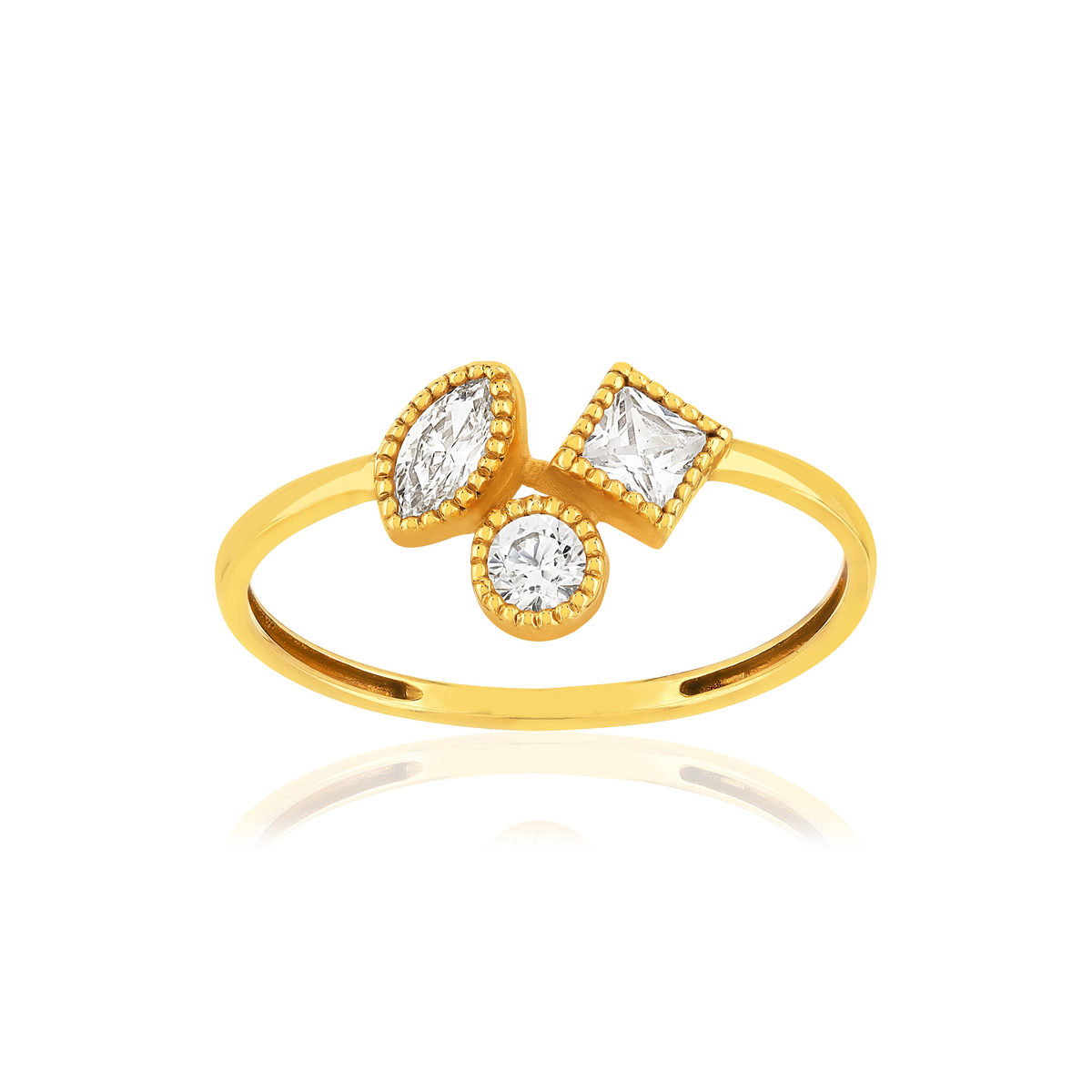 BAGUE or 375 jaune zirconias blancs