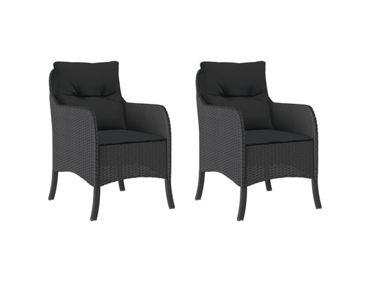 VIDAXL - Chaises de jardin avec coussins 2 pcs noir résine tressée