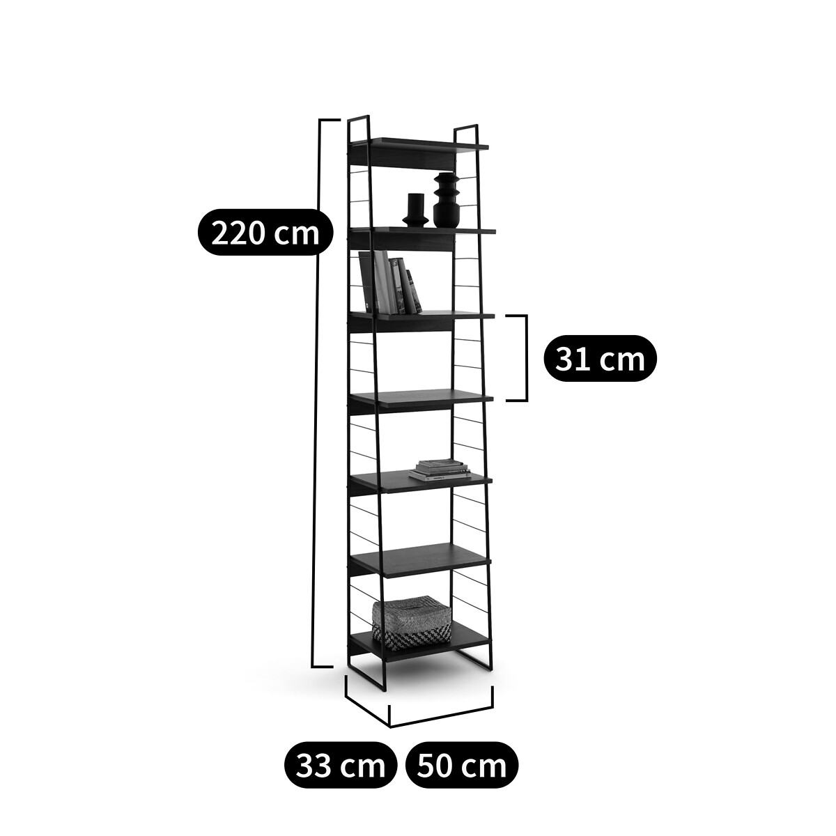 LA REDOUTE INTERIEURS<br>Estante de arrumação em aço e folheado de nogueira, 220 cm de altura, Watford