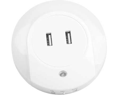 LED-sensornachtlampje amber met USB, wit, Ø 86 mm
