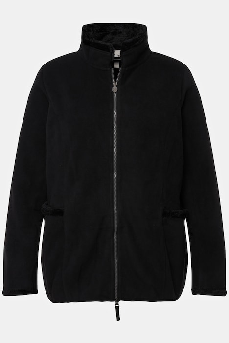 Fleece-Janker, Teddyplüsch, Stickerei, Stehkragen