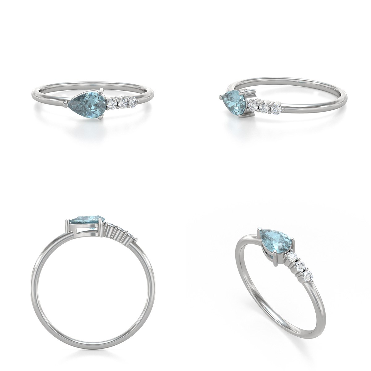 Bague Aigue-Marine et diamants sur Argent 925 1.176grs