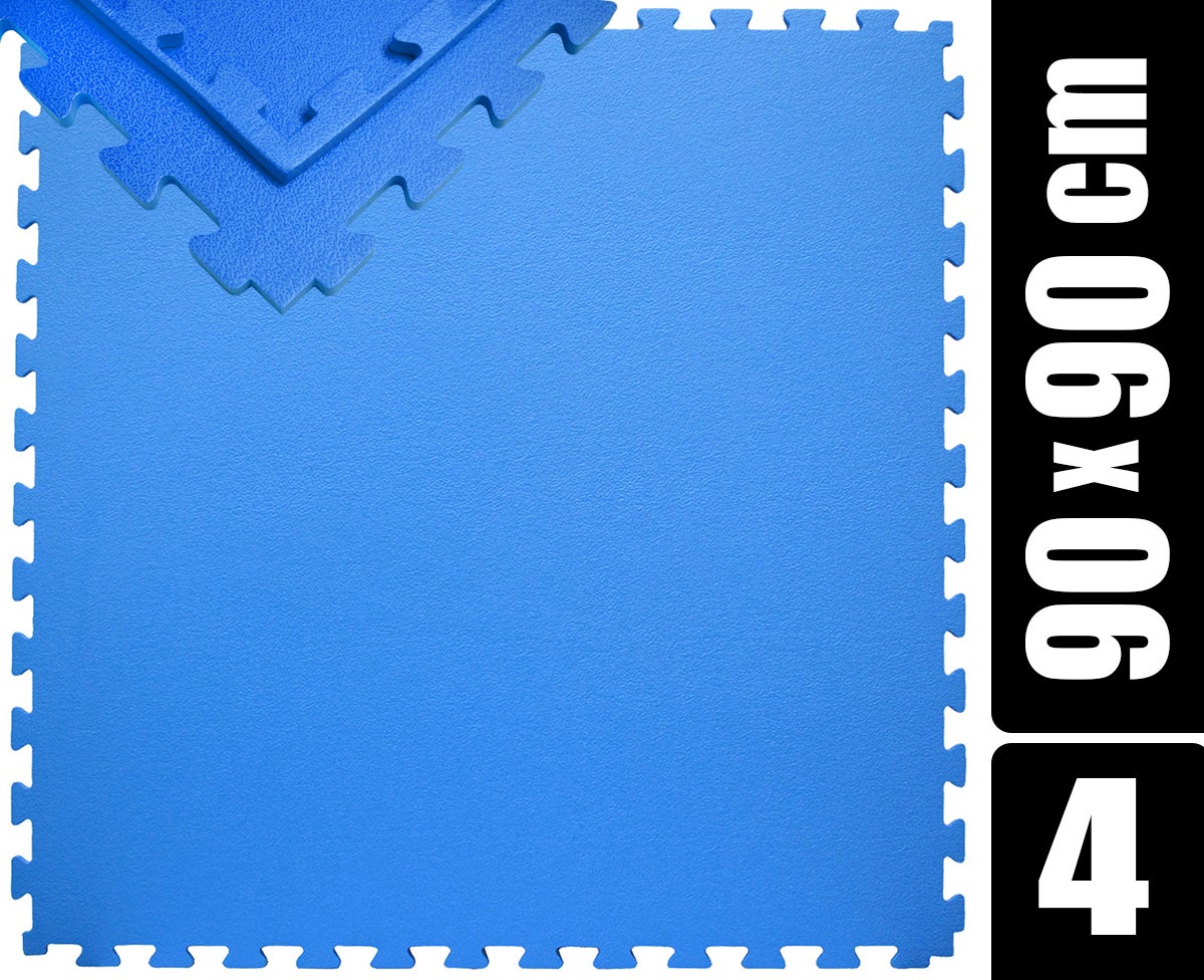 180x180 XL trainingsmat met rand - 4-delige set 90x90 vloermat blauw