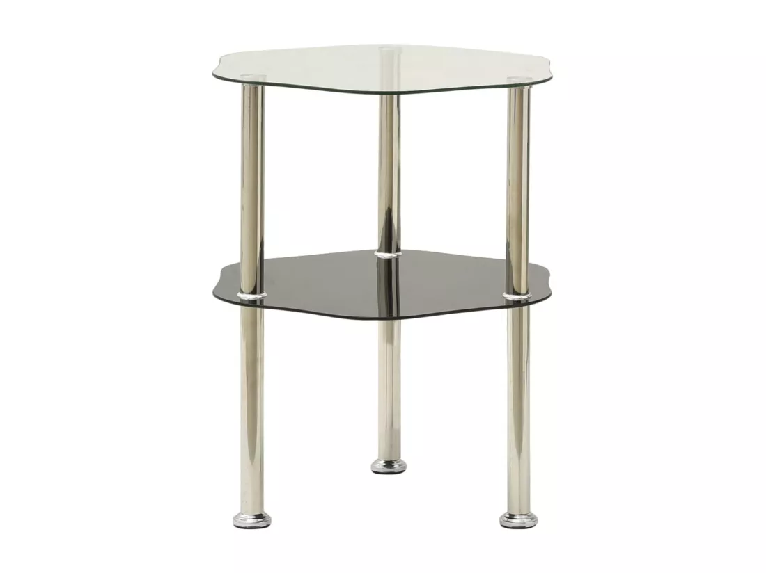 Table 2 niveaux Transparent et noir 38x38x50 cm Verre trempé