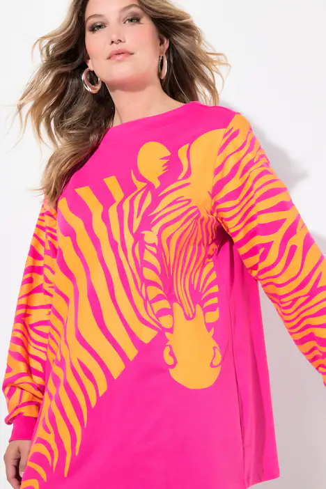 Sweatshirt, A-Linie, Zebra-Muster, weiter Langarm, neon berry
